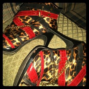 Anne Michella Zebra print peep toe booties